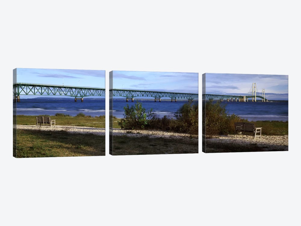 Mackinac Bridge, Straits Of Mackinac, Michigan, USA by Panoramic Images 3-piece Canvas Artwork