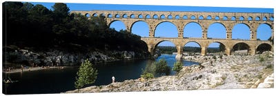 Aqueduct across a river, Pont Du Gard, Nimes, Gard, Languedoc-Rousillon, France Canvas Art Print - River, Creek & Stream Art