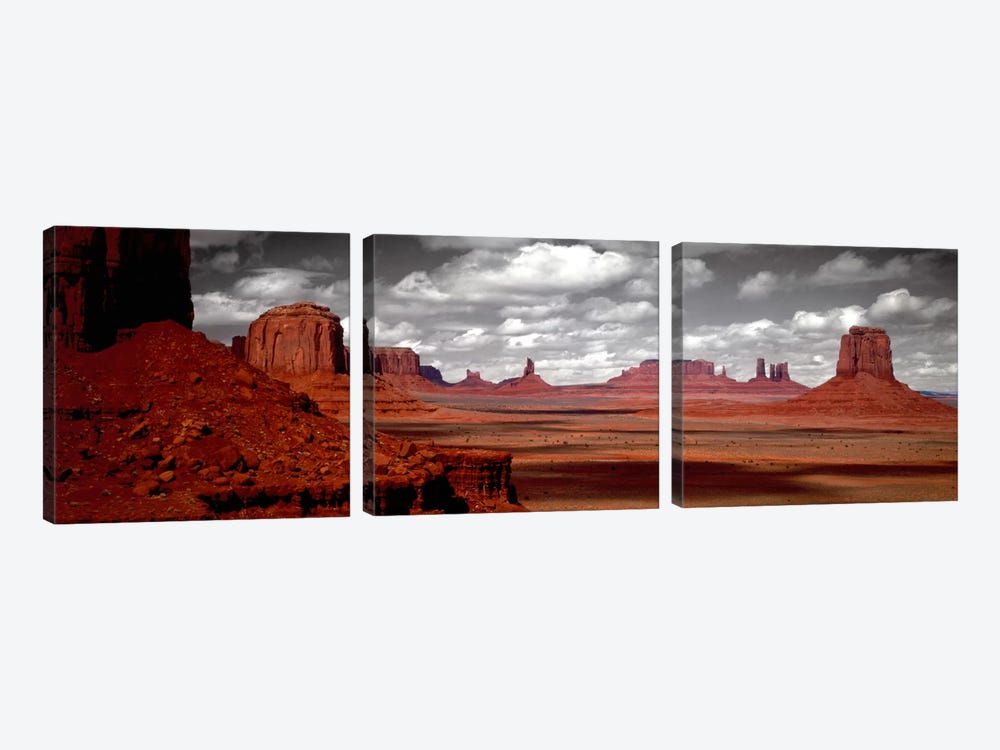 Cloudy Sky In B&W, Monument Valley, Navajo Nation, Arizona, USA, by Panoramic Images 3-piece Art Print