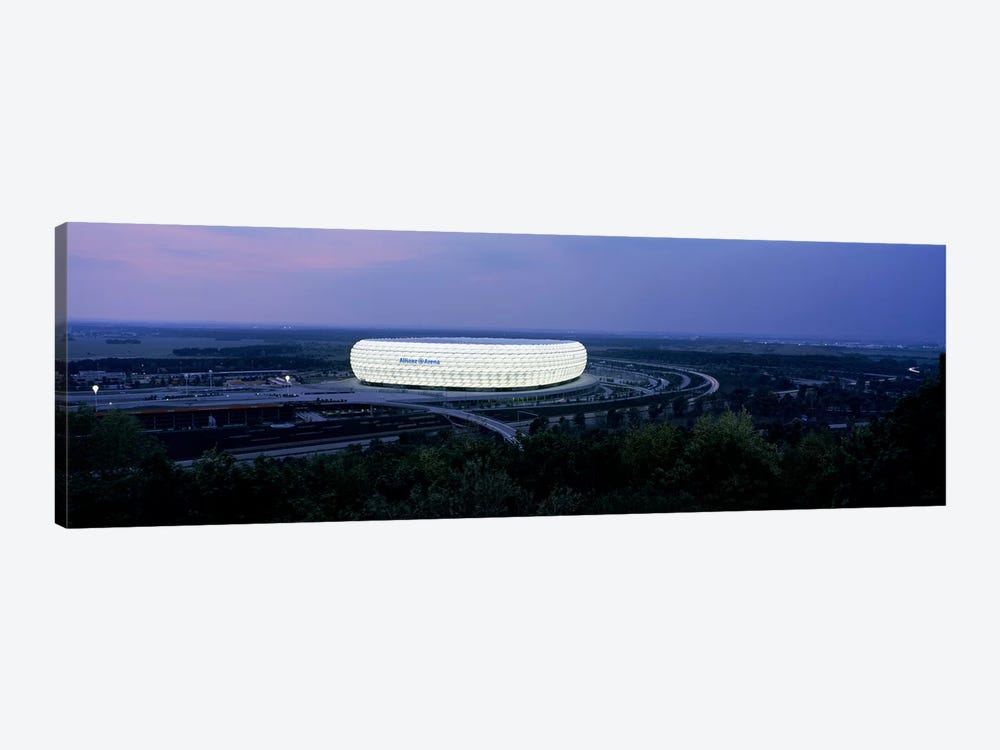 Soccer stadium lit up at nigh, Allianz Arena, Munich, Bavaria, Germany by Panoramic Images 1-piece Canvas Art