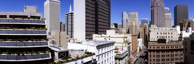 Skyscrapers in a city viewed from Union Square towards Financial District, San Francisco, California, USA