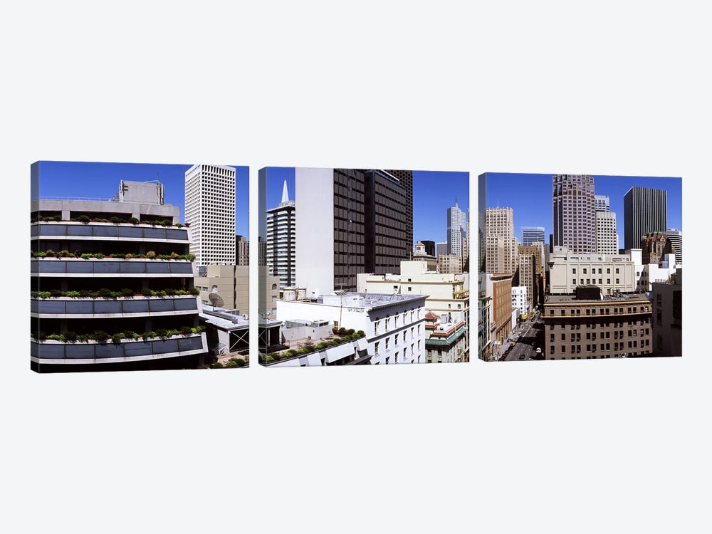 Skyscrapers in a city viewed from Union Square towards Financial District, San Francisco, California, USA by Panoramic Images 3-piece Canvas Wall Art