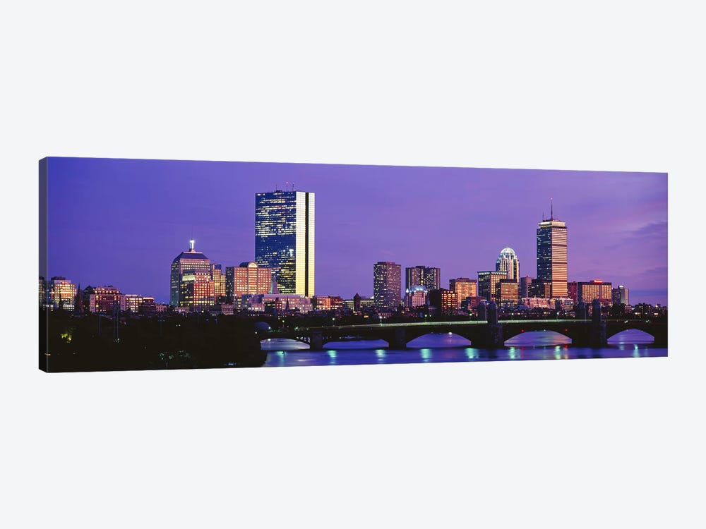 Lilac Sky Over An illuminated Back Bay Skyline, Boston, Suffolk County, Massachusetts, USA by Panoramic Images 1-piece Canvas Art Print