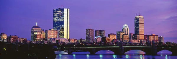 Blue: Lilac Sky Over An illuminated Back Bay Skyline, Boston, Suffolk County, Massachusetts, USA by Panoramic Images