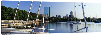 Sailboats in a river with city in the background, Charles River, Back Bay, Boston, Suffolk County, Massachusetts, USA Canvas Art Print - Boston Art