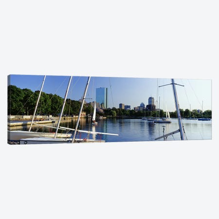 Sailboats in a river with city in the background, Charles River, Back Bay, Boston, Suffolk County, Massachusetts, USA Canvas Print #PIM7971} by Panoramic Images Art Print