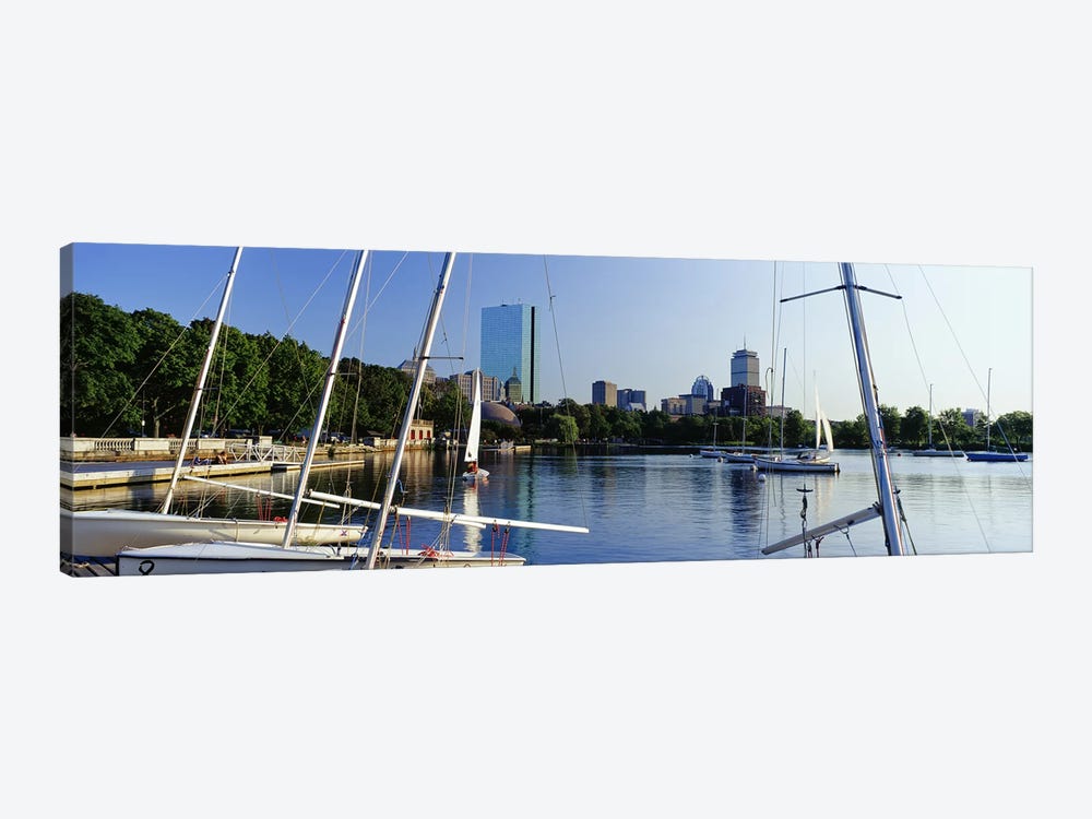 Sailboats in a river with city in the background, Charles River, Back Bay, Boston, Suffolk County, Massachusetts, USA by Panoramic Images 1-piece Canvas Wall Art