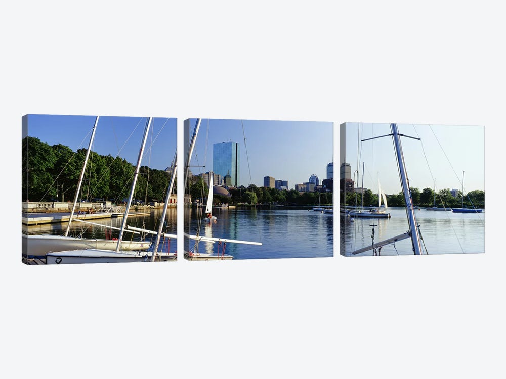 Sailboats in a river with city in the background, Charles River, Back Bay, Boston, Suffolk County, Massachusetts, USA by Panoramic Images 3-piece Canvas Art