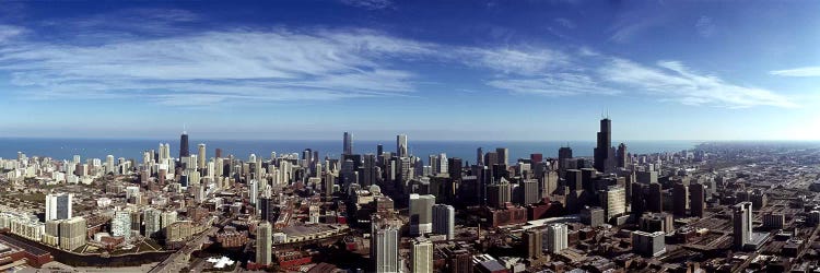 Aerial view of a cityscape with Lake Michigan in the background, Chicago River, Chicago, Cook County, Illinois, USA