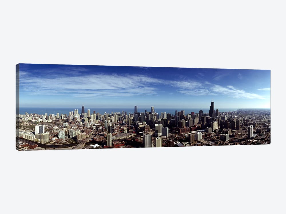 Aerial view of a cityscape with Lake Michigan in the background, Chicago River, Chicago, Cook County, Illinois, USA by Panoramic Images 1-piece Canvas Art Print