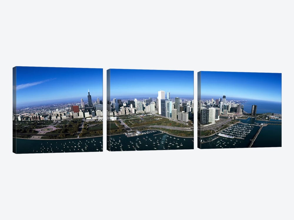 Aerial view of a park in a city, Millennium Park, Lake Michigan, Chicago, Cook County, Illinois, USA by Panoramic Images 3-piece Canvas Wall Art