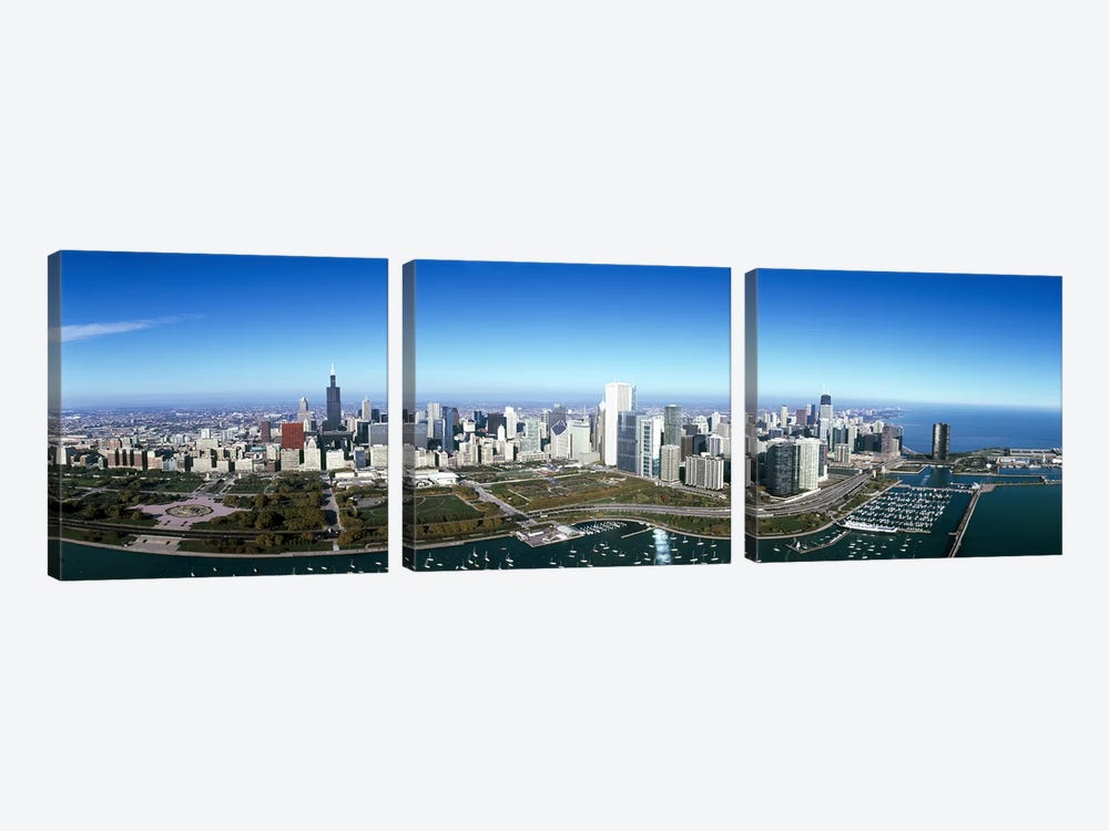 Aerial view of a park in a city, Millennium Park, Lake Michigan, Chicago, Cook County, Illinois, USA #2 by Panoramic Images 3-piece Canvas Print