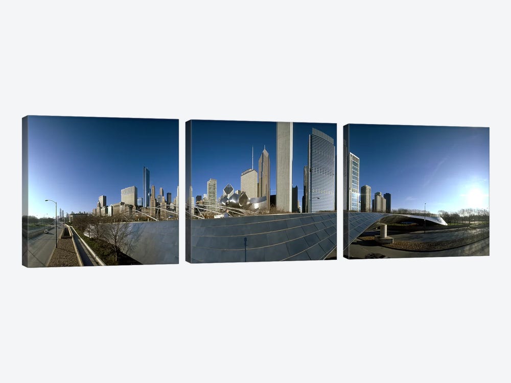 360 degree view of a city, Millennium Park, Jay Pritzker Pavilion, Lake Shore Drive, Chicago, Cook County, Illinois, USA by Panoramic Images 3-piece Canvas Wall Art