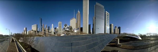Chicago Skylines: 360 degree view of a city, Millennium Park, Jay Pritzker Pavilion, Lake Shore Drive, Chicago, Cook County, Illinois, USA by Panoramic Images