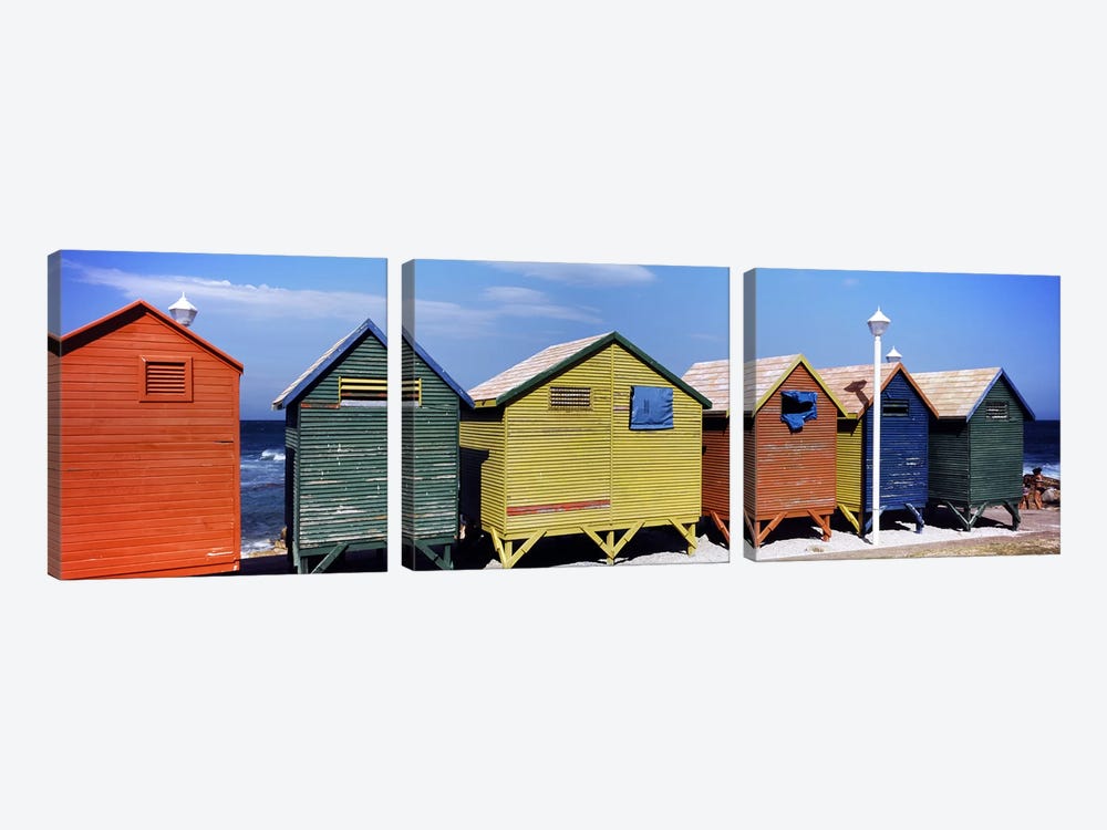 Colorful huts on the beach, St. James Beach, Cape Town, Western Cape Province, South Africa by Panoramic Images 3-piece Canvas Artwork