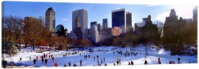 High angle view of people skating in an ice rink, Wollman Rink, Central Park, Manhattan, New York City, New York State, USA Canvas Art Print - Winter Art
