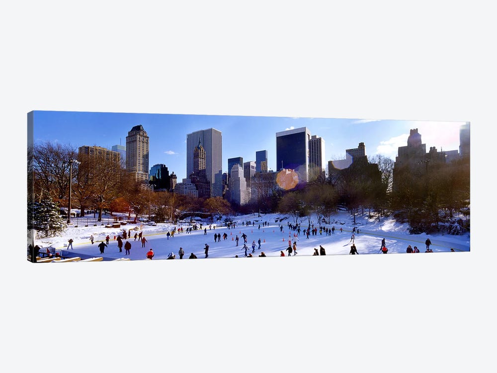 High angle view of people skating in an ice rink, Wollman Rink, Central Park, Manhattan, New York City, New York State, USA by Panoramic Images 1-piece Canvas Wall Art
