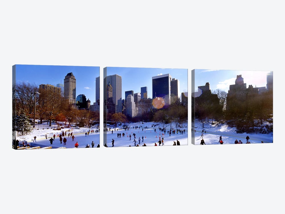 High angle view of people skating in an ice rink, Wollman Rink, Central Park, Manhattan, New York City, New York State, USA by Panoramic Images 3-piece Canvas Artwork