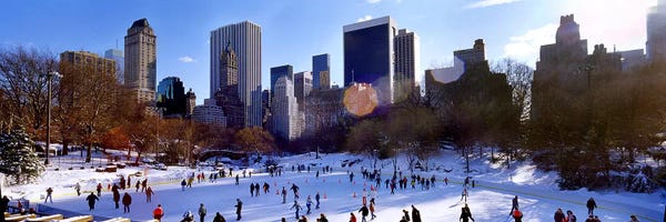 Central Park: High angle view of people skating in an ice rink, Wollman Rink, Central Park, Manhattan, New York City, New York State, USA by Panoramic Images