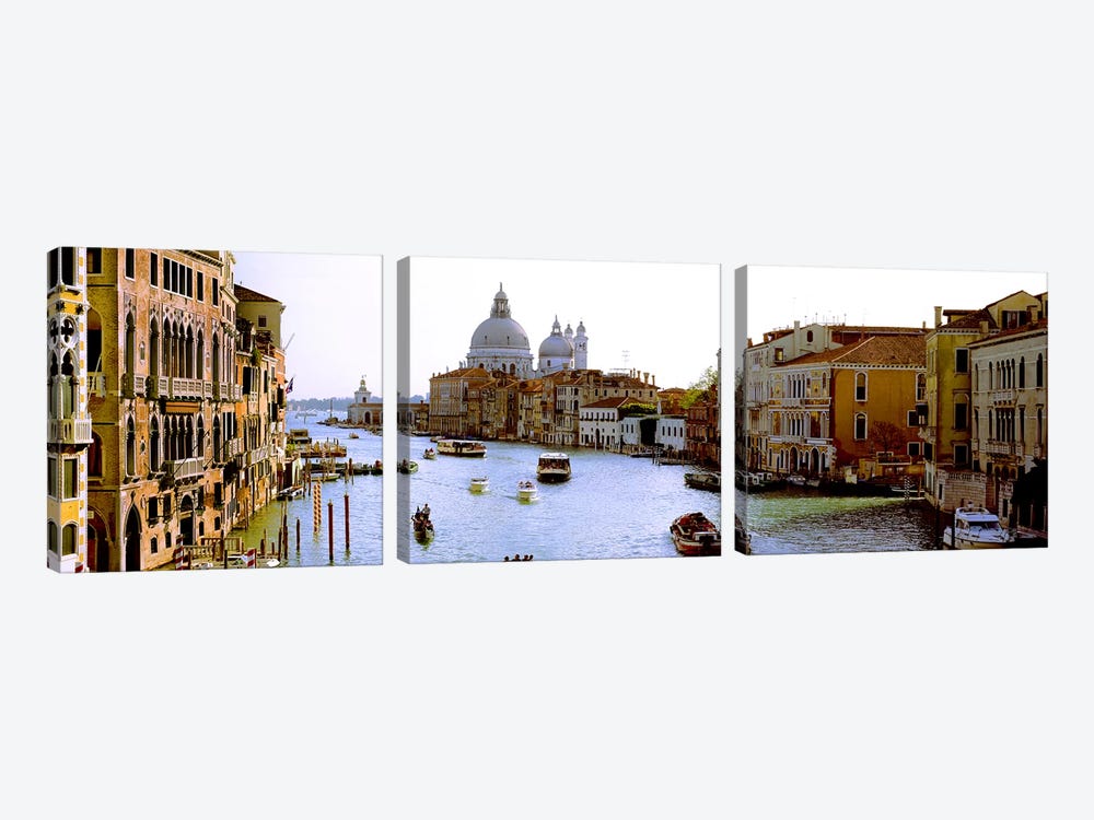 Boats in a canal with a church in the backgroundSanta Maria della Salute, Grand Canal, Venice, Veneto, Italy by Panoramic Images 3-piece Canvas Art Print