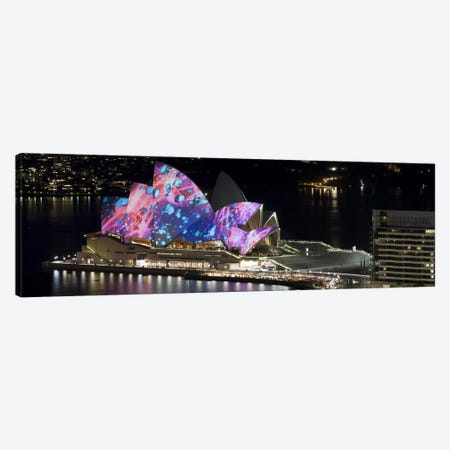 Opera house lit up at night, Sydney Opera House, Sydney, New South Wales, Australia Canvas Print #PIM8007} by Panoramic Images Canvas Art
