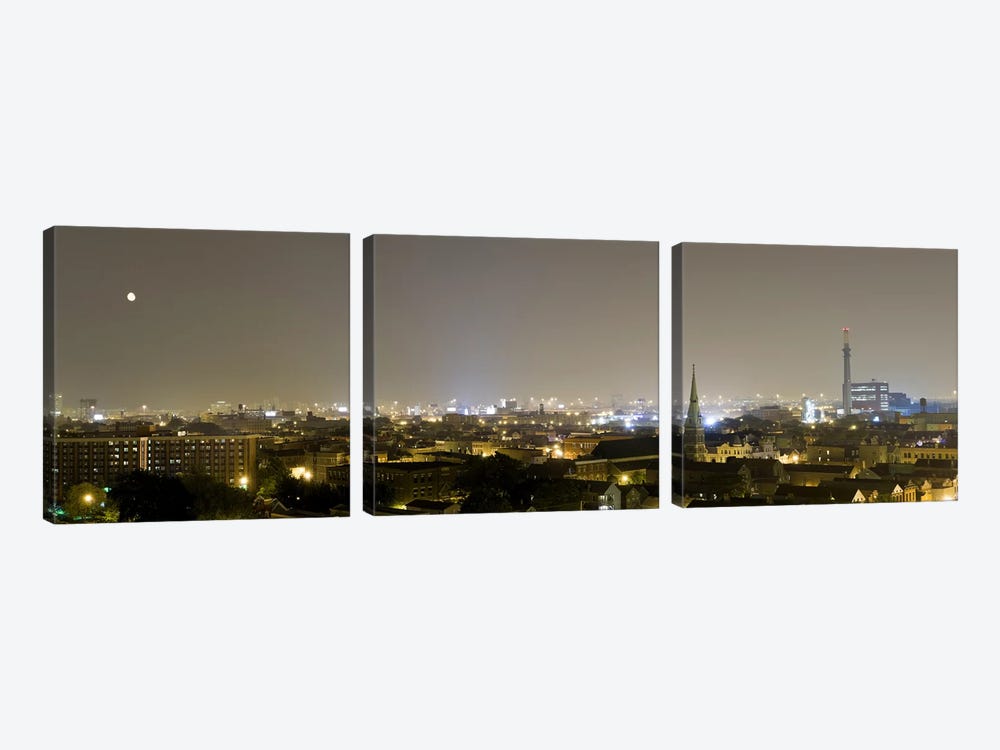 Buildings in a city lit up at night, Pilsen, Chicago, Illinois, USA by Panoramic Images 3-piece Canvas Art