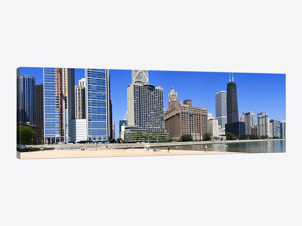 Beach and skyscrapers in a city, Ohio Street Beach, Lake Shore Drive, Lake Michigan, Chicago, Illinois, USA by Panoramic Images 1-piece Canvas Artwork