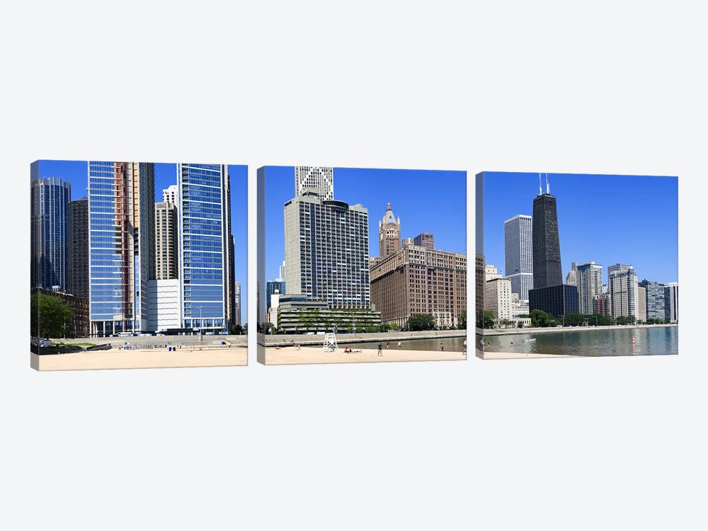 Beach and skyscrapers in a city, Ohio Street Beach, Lake Shore Drive, Lake Michigan, Chicago, Illinois, USA by Panoramic Images 3-piece Canvas Art