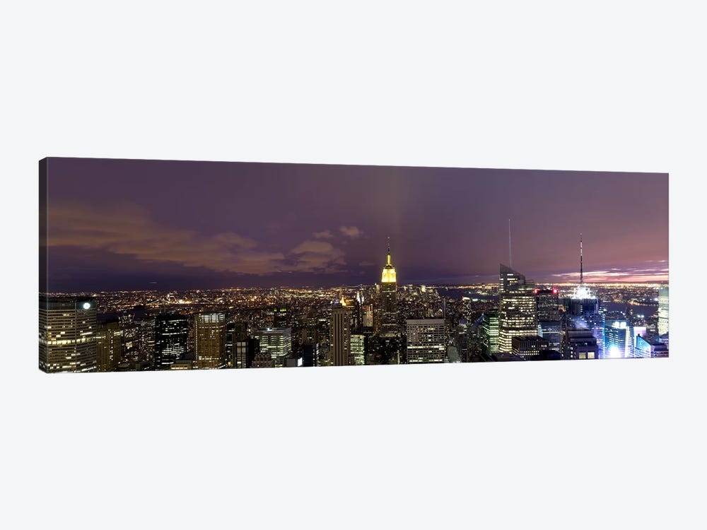 Buildings in a city lit up at dusk, Midtown Manhattan, Manhattan, New York City, New York State, USA by Panoramic Images 1-piece Canvas Art Print