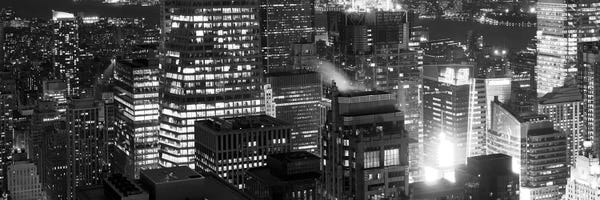 Black & White Cityscapes: Aerial view of a city at night, Midtown Manhattan, Manhattan, New York City, New York State, USA by Panoramic Images