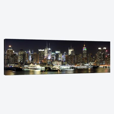 Buildings in a city lit up at night, Hudson River, Midtown Manhattan, Manhattan, New York City, New York State, USA Canvas Print #PIM8021} by Panoramic Images Art Print