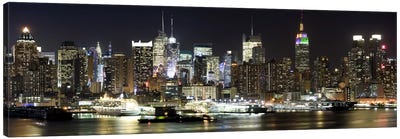 Buildings in a city lit up at night, Hudson River, Midtown Manhattan, Manhattan, New York City, New York State, USA Canvas Art Print - Urban Scenic Photography