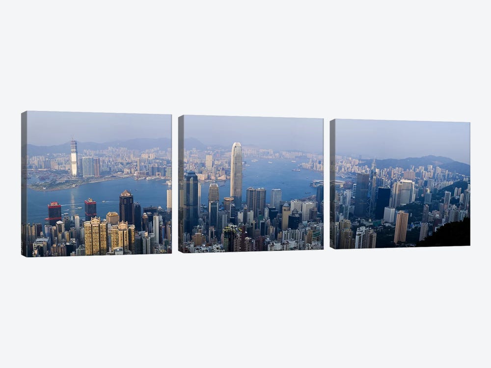 Aerial View Of Victoria Harbour And Surrounding Districts, Hong Kong, People's Republic Of China 3-piece Canvas Print