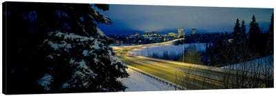 Winding road running through a snow covered landscape, Anchorage, Alaska, USA Canvas Art Print - Panoramic Cityscapes