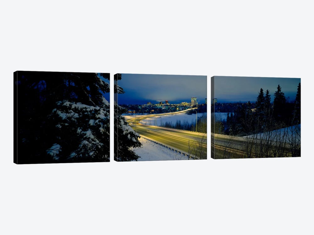 Winding road running through a snow covered landscape, Anchorage, Alaska, USA by Panoramic Images 3-piece Canvas Wall Art
