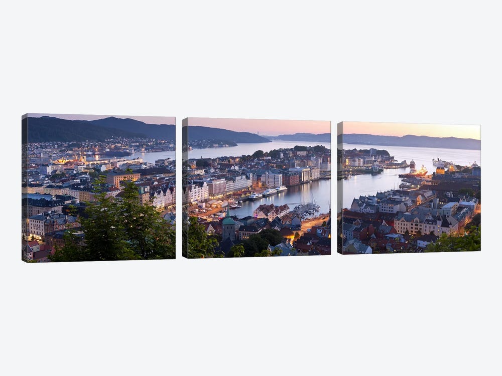 Evening's Glimmer Over Vagen, Bergen, Hordaland, Vestlandet, Norway by Panoramic Images 3-piece Canvas Print