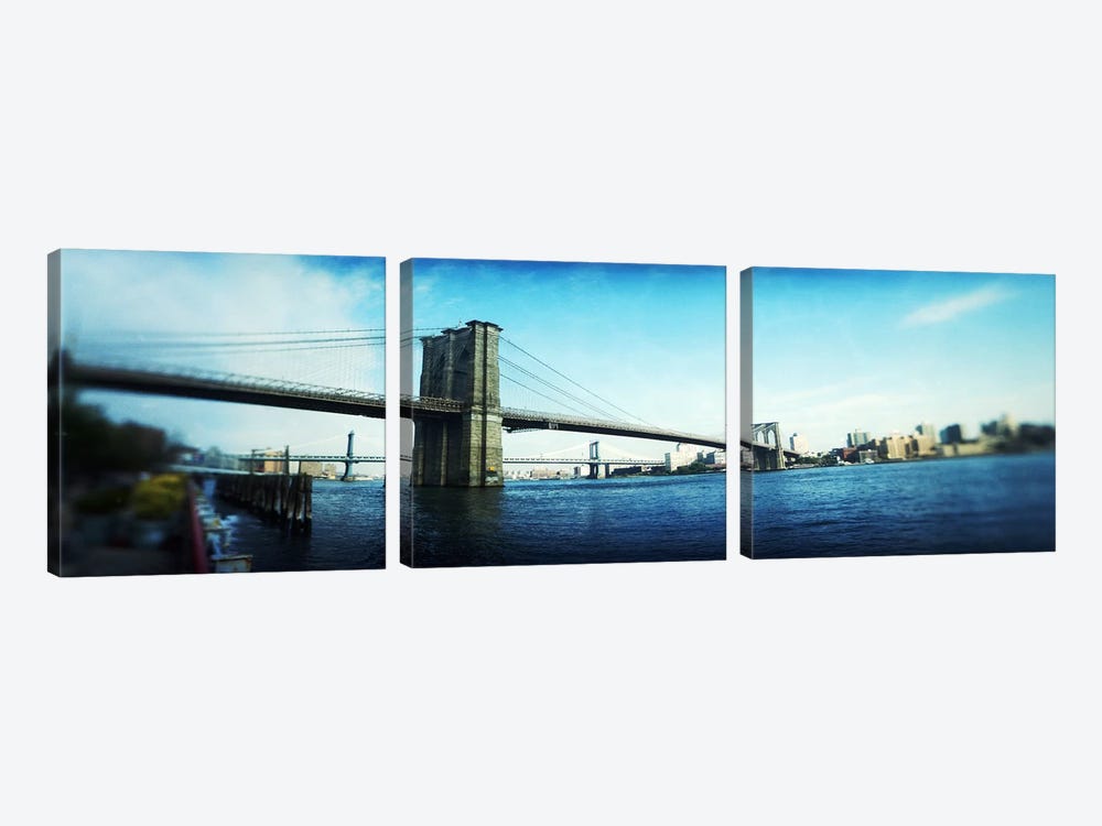 Bridge across a river, Brooklyn Bridge, East River, Brooklyn, New York City, New York State, USA by Panoramic Images 3-piece Canvas Art Print