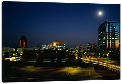 Buildings lit up at night, Sacramento, California, USA Canvas Art Print - Night Sky Art