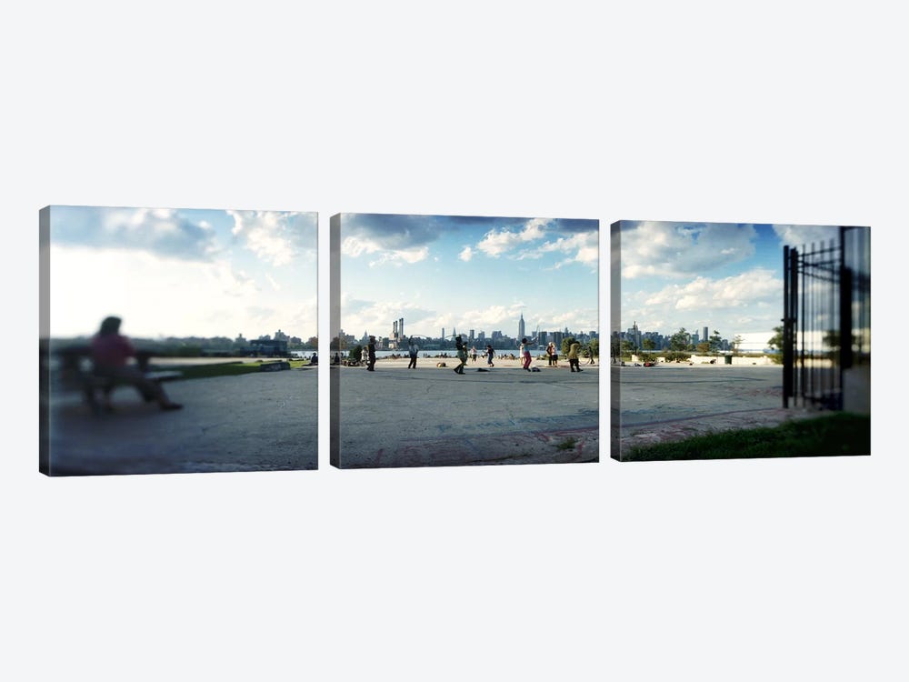People in a park, East River Park, East River, Williamsburg, Brooklyn, New York City, New York State, USA by Panoramic Images 3-piece Art Print