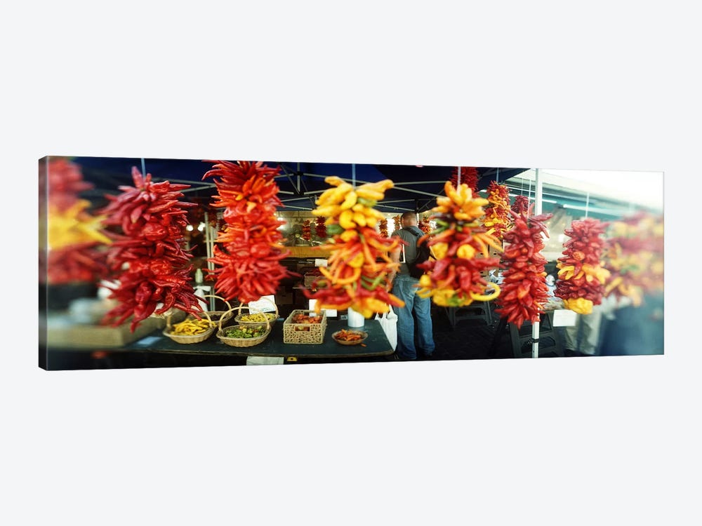 Strands of chili peppers hanging in a market stall, Pike Place Market, Seattle, King County, Washington State, USA by Panoramic Images 1-piece Art Print