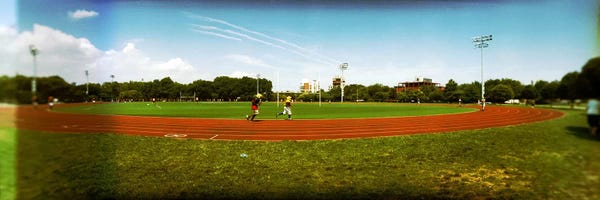 Brooklyn: People jogging in a public park, McCarren Park, Greenpoint, Brooklyn, New York City, New York State, USA by Panoramic Images