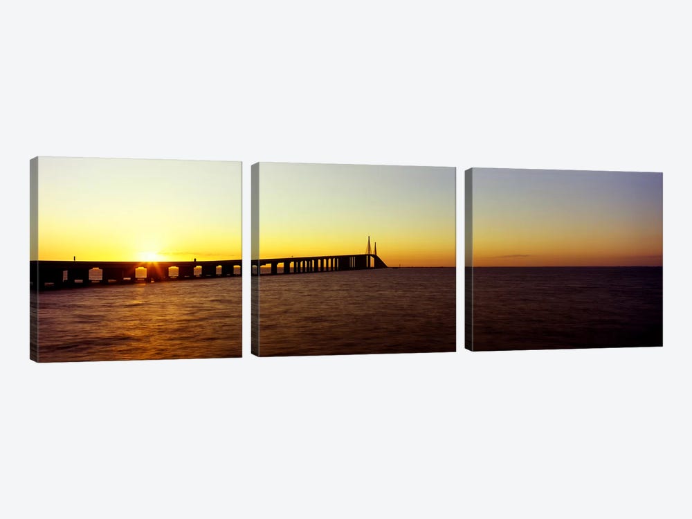 Bridge at sunrise, Sunshine Skyway Bridge, Tampa Bay, St. Petersburg, Pinellas County, Florida, USA by Panoramic Images 3-piece Canvas Print