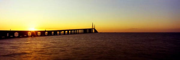 Bridge at sunrise, Sunshine Skyway Bridge, Tampa Bay, St. Petersburg, Pinellas County, Florida, USA