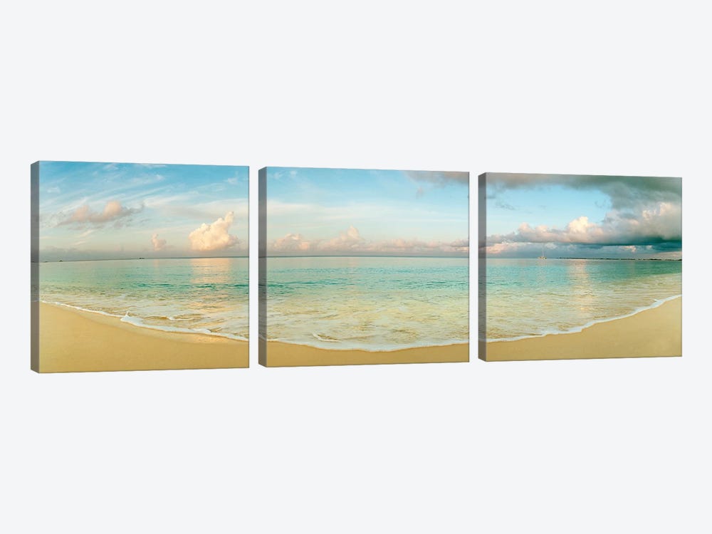 Cloudy Beachscape, Seven Mile Beach, Grand Cayman, Cayman Islands by Panoramic Images 3-piece Canvas Wall Art