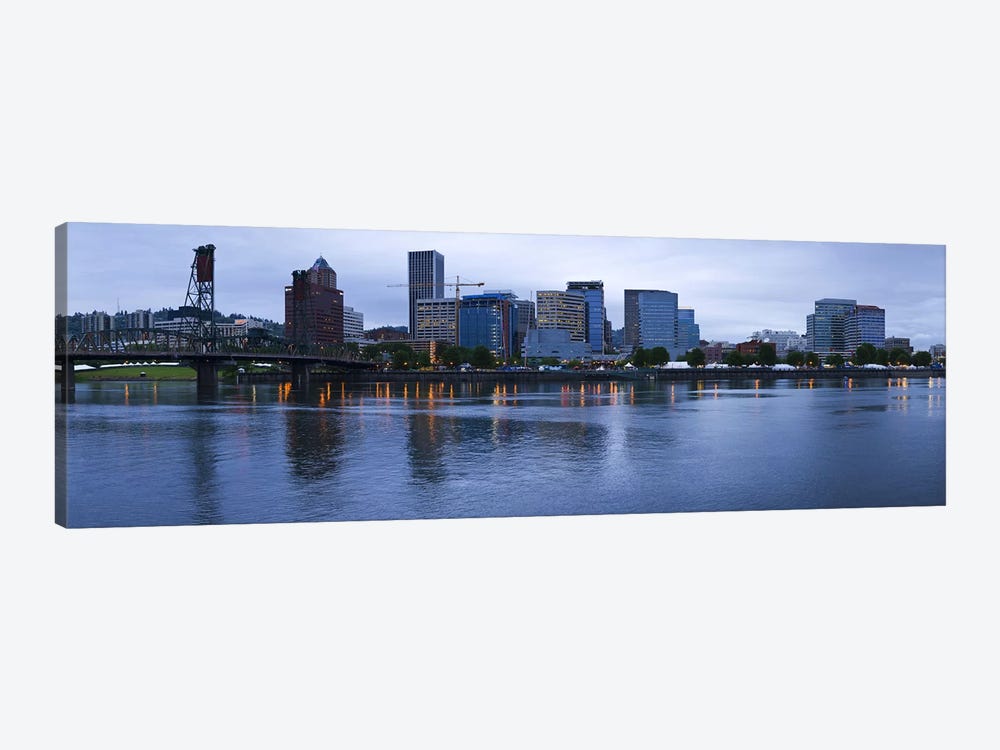 Skyline as seen from the Vera Katz Eastbank Esplanade, Willamette River, Portland, Multnomah County, Oregon, USA by Panoramic Images 1-piece Canvas Wall Art