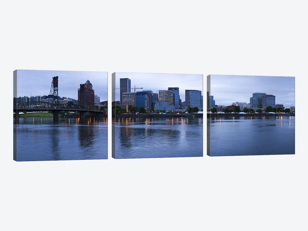 Skyline as seen from the Vera Katz Eastbank Esplanade, Willamette River, Portland, Multnomah County, Oregon, USA by Panoramic Images 3-piece Canvas Art