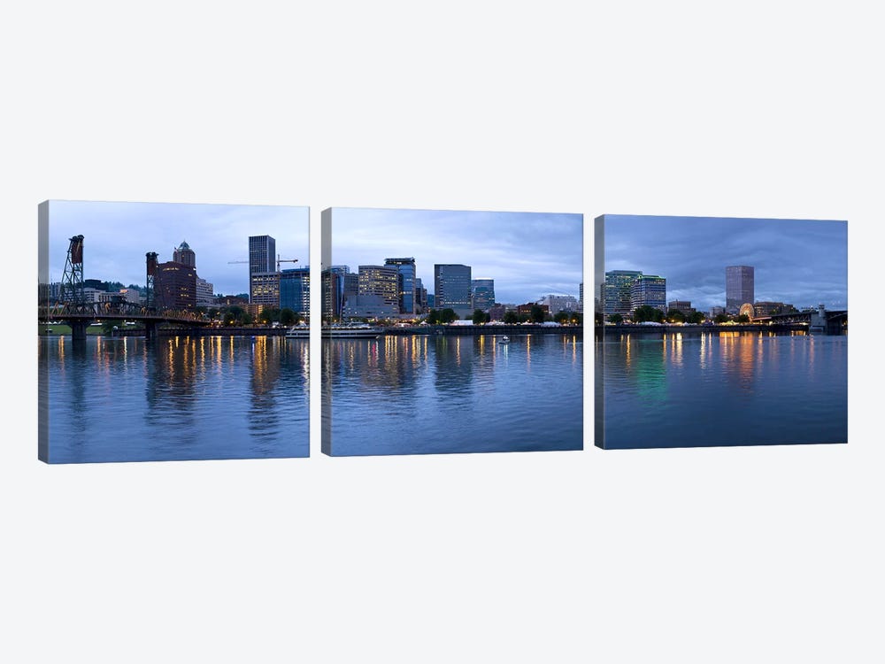 Skyline as seen from the Vera Katz Eastbank Esplanade, Willamette River, Portland, Multnomah County, Oregon, USA #2 by Panoramic Images 3-piece Canvas Print