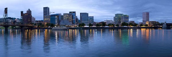 Oregon: Skyline as seen from the Vera Katz Eastbank Esplanade, Willamette River, Portland, Multnomah County, Oregon, USA #2 by Panoramic Images