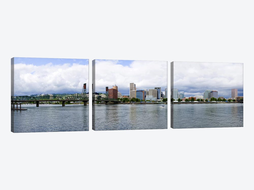 Skyline as seen from the Vera Katz Eastbank Esplanade, Willamette River, Portland, Multnomah County, Oregon, USA #3 by Panoramic Images 3-piece Canvas Artwork