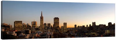 Buildings lit up at dusk, Telegraph Hill, San Francisco, California, USA Canvas Art Print - San Francisco Skylines